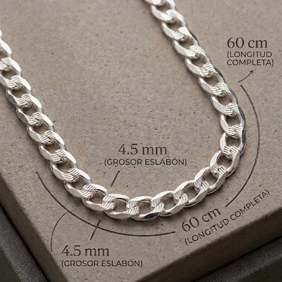 Cadena eslabón plata 60 cm, plata 0,925