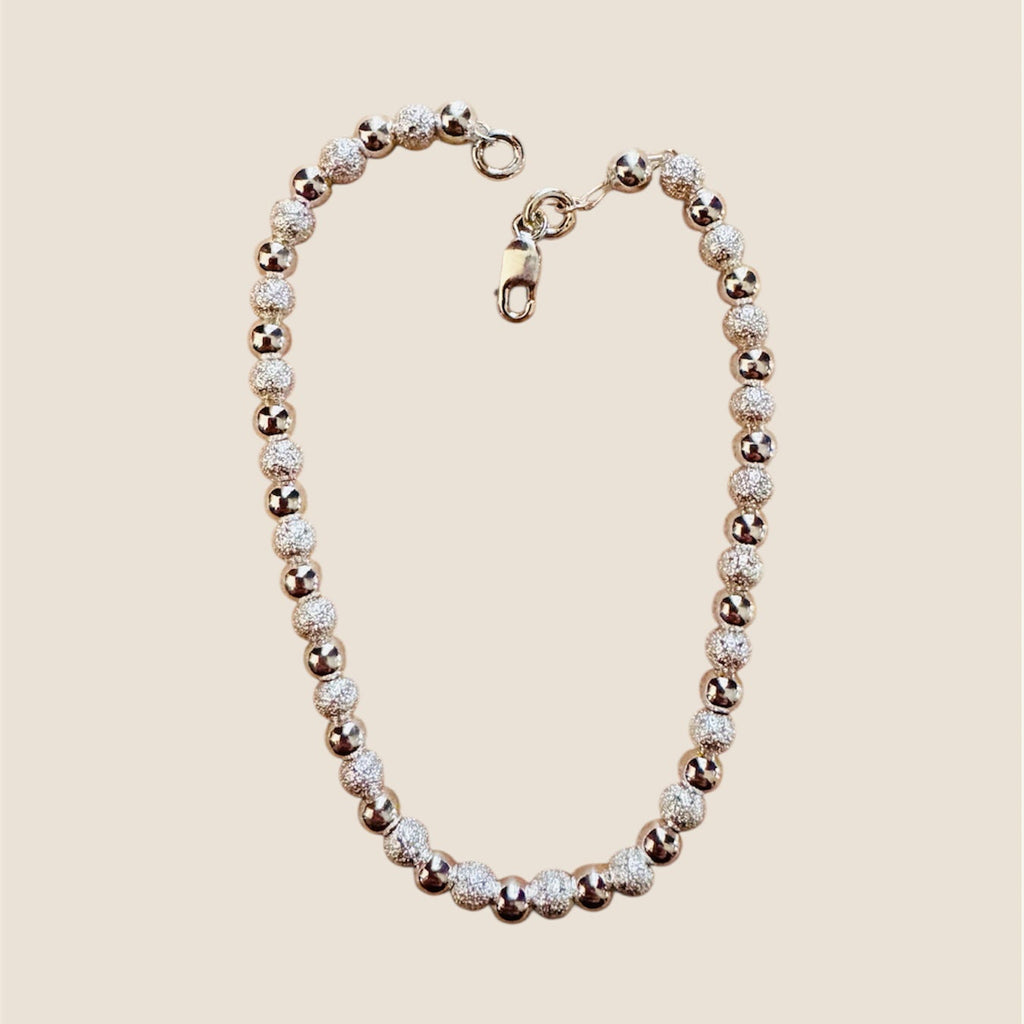 Pulsera de Bolitas 4mm con textura, 19cm plata 0.925