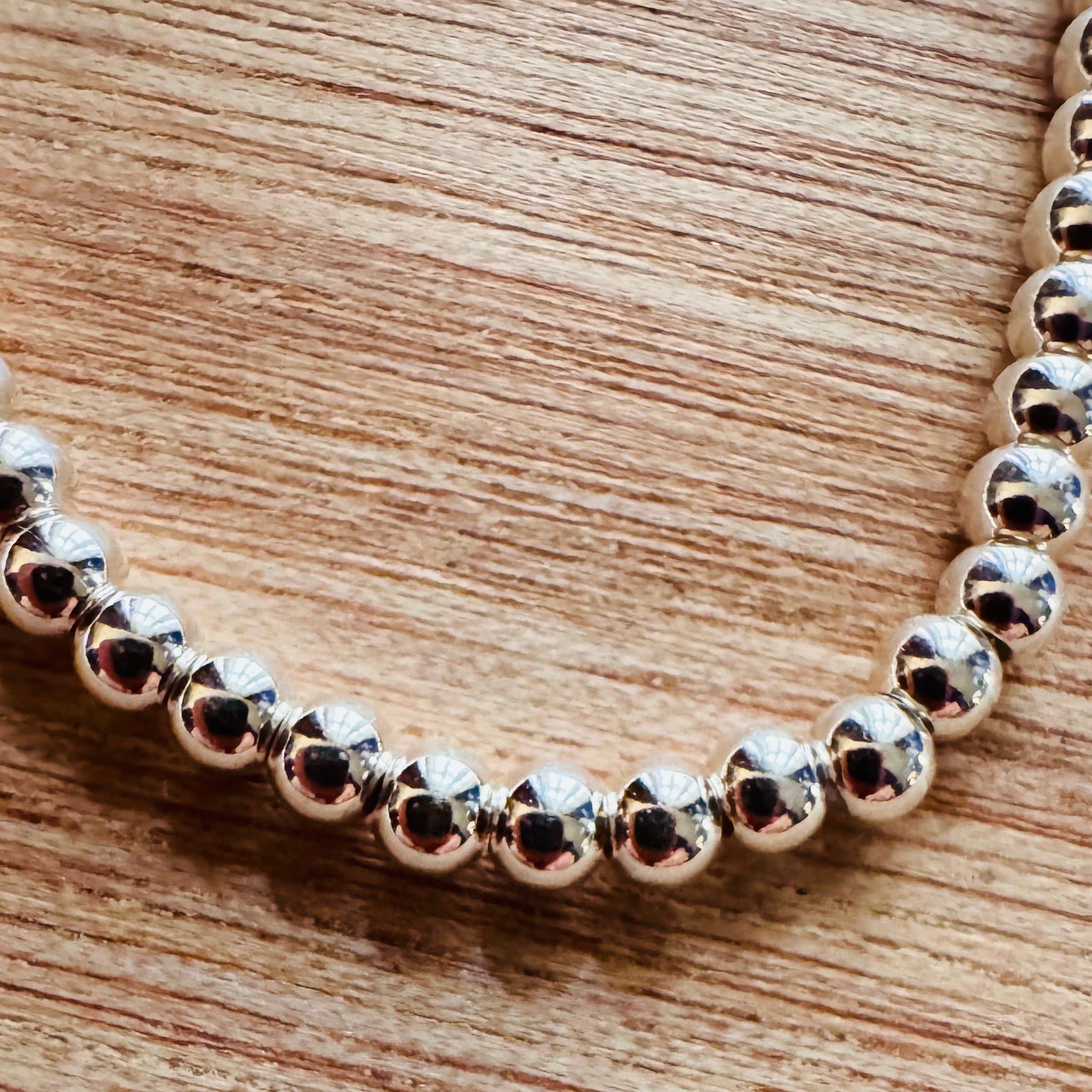 Pulsera de Bolitas 3mm con corazón dama plata 0.925, 18-21cm-Ajustable